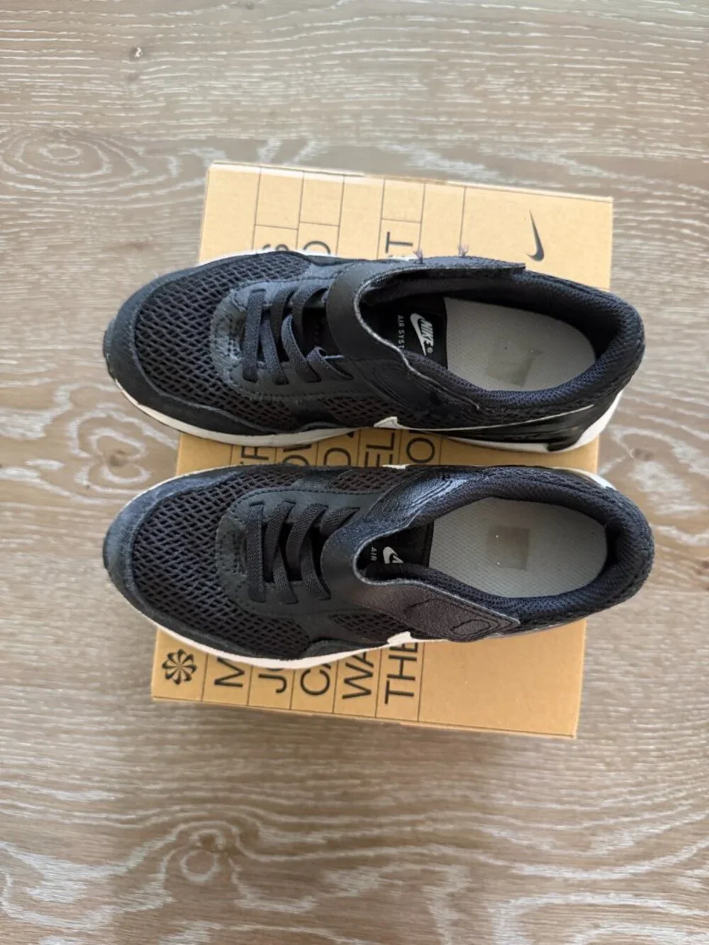 WORN ONCE Boys Nike Air Max Systm (PS) black/white/gray slip on sneakers size 1Y